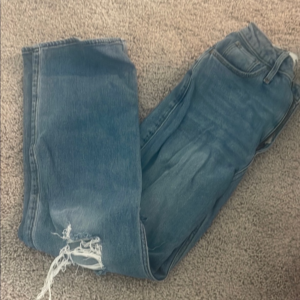 Hollister Blue Straight Leg Jeans with Distressed Hem